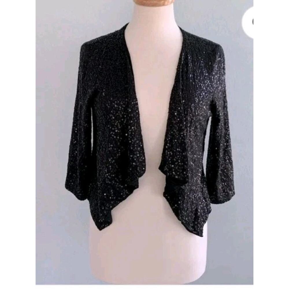 Eileen Fisher Women's‎ Sml Black Sequin Shawl Cardigan Jacket Sparkly Party Wear